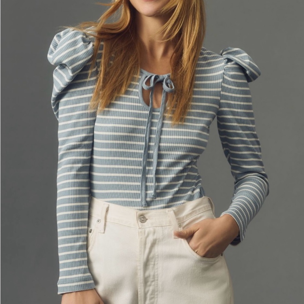 Anthropologie Porridge Puff-Sleeve Tie-Front Top XL